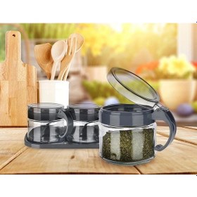 Resim Baharat Seti 3 Adet Kaşıklı Standlı Cam Baharatlık Çok Renkli 