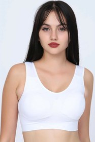 Resim Q-EN Kadın Bambukalın Askılı Büyük Beden Pedli Büstiyer / Spor Sütyen 