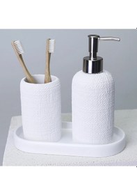 Resim By Selim Natural Beyaz 5 Parça Polyester Banyo Seti Beyaz 