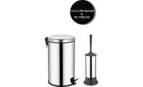 Resim 2'li Banyo Seti Paslanmaz Metal Çöp Kovası ve Tuvalet Fırçası 