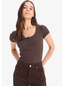 Resim DeFacto Yuvarak Yaka Fitilli Kaşkorse Kısa Kollu Çıtçıtlı Body F1755AX25SMBN267 