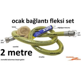 Resim Doğalgaz Ocak Fleksi 200cm Gaz Hortumu Yeni Sistem İki M 