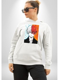 Resim My Hero Academia Boku Anime Kadın Erkek Beyaz Kapüşonlu Sweatshirt Hoodie Beyaz 