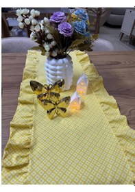 Resim Vintage Duck Keten Sarı Çiçekli Fırfırlı Oval Runner 35 X 65 Cm Sarı 