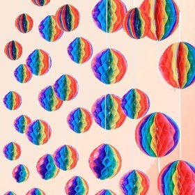 Resim Gökkuşağı Renkli 30 cm Rengarenk Kağıt Süs Fener 1 Adet 