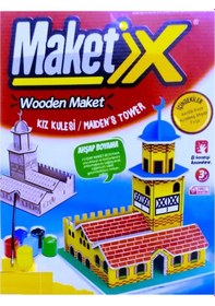 Resim Vıp Maket Boyanabilir Ahşap Kız Kulesi Maketi 6 Renk Akrilik Boya Ahşap Eğitici Oyuncak Ahşap Boyama 