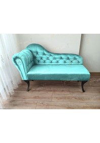 Resim Dekoratif Bihter Koltuk Josefin Puf 120 Cm Siyah Ayak Turkuaz 