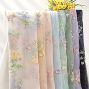 Resim Zarif Çiçek ve Kelebek Nakışlı File Tül Kumaş - Önceden Kesilmiş %100 Polyester Şeffaf Malzeme DIY Düğün Elbiseleri, Zarif Perdeler, Ev Dekorasyonu & Dikiş El Sanatları için (Sadece Elde Yıkama), Pastel Renkli Kumaşlar 