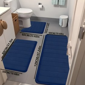 Resim Kaymaz Paspas Seti, Üç Parçalı Mercan Kadife Zemin Paspası Kombinasyon Paketi, Polyester Malzeme, Kaymaz Hızlı Kuruyan, Geometrik Desen, Makine Yapımı, Örgü İşçiliği, Oturma Odası Giriş Hol Banyo'da Kullanılır, Yıkanabilir Tuvalet Paspası Seti, Mükemmel Tatil Hediyesi 