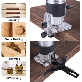 Resim 3000W 6 Kademe Devir Ayarlı Formika Traşlama El Tipi Freze Makinası Pens 6mm + Yedek Kömür 