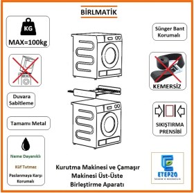 Resim Etepzo Birlmatik Metal&Kemersiz Çamaşır Kurutma Makinesi ve Çamaşır Yıkama Makinesi Kemersiz Üst-Üste Birleştirme Aparatı(BEYAZ) 