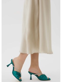 Resim Tamer Tanca Kadın Vegan Yeşil Topuklu Terlik 828 8151 Bn Trlk Y23 Yesıl Saten Yeşil 