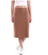 Resim Mois Atelier Kahverengi Yırtmaçlı Kuş Gözü Detaylı Midi Kalem Etek Tasarım Büyük Beden 