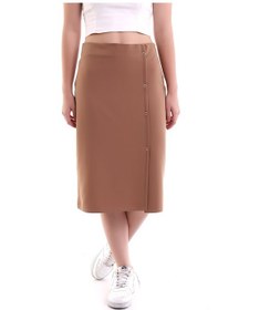 Resim Mois Atelier Kahverengi Yırtmaçlı Kuş Gözü Detaylı Midi Kalem Etek Tasarım Büyük Beden 