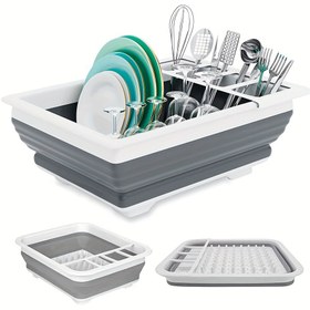 Resim Katlanabilir Bulaşık Kurutma Rafı ile Mutfak Aleti Tutucu, Ev için Yerden Tasarruflu Katlanır Lavabo Süzgeci, Karavanlar ve Kamplar için Uygun - Seyahat Römorkları ve Karavanlar için İdeal 1 Adet Plastik Bulaşık Rafı 