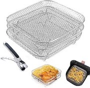 Resim Air Fryer Racks sıcak hava fritözü aksesuarı, 3 katmanlı, istiflenebilir sepet, Airfryer 304 için, paslanmaz çelik ızgara, sıcak hava fritözü, Airfryer ızgara tavası Cosori Ninja için (20 x 20 x 9 cm) 
