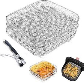 Resim Air Fryer Racks sıcak hava fritözü aksesuarı, 3 katmanlı, istiflenebilir sepet, Airfryer 304 için, paslanmaz çelik ızgara, sıcak hava fritözü, Airfryer ızgara tavası Cosori Ninja için (20 x 20 x 9 cm) 