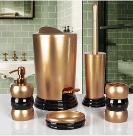 Resim ROYAL MADEMOISELLE Enzo 5 Parça Banyo Aksesuar Seti - Gold Siyah 