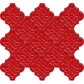 Resim Can Seramik 12 x 12 cm Kırmızı Arabesk Desenli Kabartmalı Seramik Karo (5'li 1 Paket) 