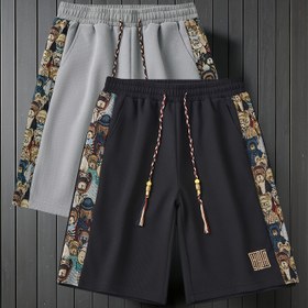 Resim Yazlık nakışlı spor çeyrek pantolonlar, retro düz bacak genç rahat şortlar (2'li set) 