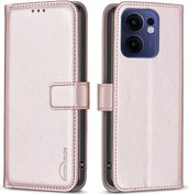 Resim Oppo Reno13 F/ Oppo Reno13 F 5g Kılıf Cüzdan Folio Flip Deri Kapak - Gül Altın Gül Altın 