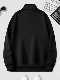 Resim Harmandar Siyah Erkek Losangeles Baskılı Dik Yaka Yarım Fermuarlı Düz Kazak Sweatshirt Siyahlosangelesdikyaka 