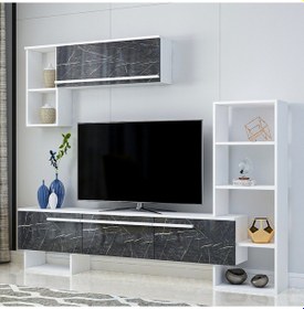 Resim Mega Tv Ünitesi Beyaz-Royal Mermer 