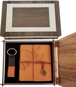 Resim Özel Ahşap Kutulu Taba Deri Defter Ve Anahtarlık Set Diğer 