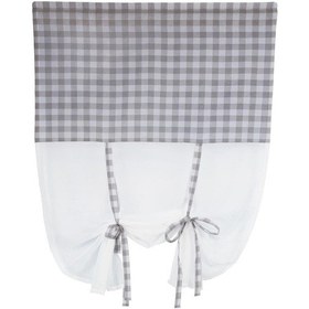 Resim Naturel Potlu Ekose Tül Perde Retro Gri 