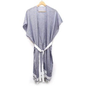 Resim Missi Beyaz Kuşaklı Gri Pamuk Peştemal Kimono 
