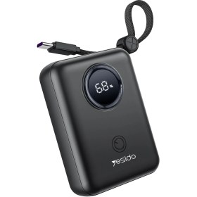 Resim YESIDO YP64 10.000 mAh Dijital Göstergeli Dahili Type-C ve Lightning Kablolu PD Mini Powerbank - Siyah 