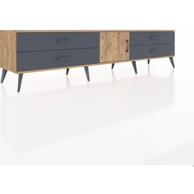 Resim Hyperion Tv Ünitesi Tek Raflı 4 Çekmeceli Tek Kapaklı 220x44x51 Çam-çam/antrasit Atlas Çam/antrasıt - Atlas Çam 
