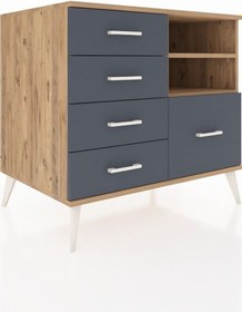 Resim Kronos Şifonyer 2 Raflı 5 Çekmeceli 88x59x80 Çam-çam/antrasit Çam/antrasit 
