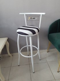 Resim Sırtlı Dekoratif Bar Tabure Ak Inci Zebra 