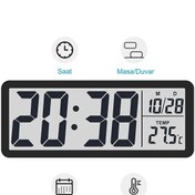 Resim YENİLZD DUVAR SAATİ DİJİTAL LCD Ekran 20x8cm Dijital Duvar Saati USB Pilli Zaman Sıcaklık Tarih 