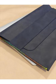 Resim MAT Deri Macbook Air / Pro 13 Inç M1 M2 M3 Uyumlu Çanta Lacivert Nubuk Hakiki Deri El Yapımı Kılıf 