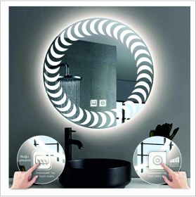 Resim Dnr-Mirror60 Cm Beyaz Ledli Tasarım Kumlamalı Dokunmatik Tuşlu Buğu Önleyicili Banyo Aynası Makyaj Aynası 
