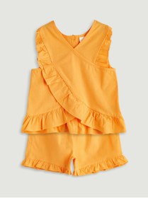 Resim LC Waikiki Yeni Sezon Bisiklet Yaka Basic Kiz Cocuk Bluz ve Sort 2'li - S5PU74Z1 