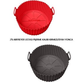 Resim Holly Home 2 Parça Pratik Silikon Airfryer Pişirme Kağıdı Siyah/kırmızı Yonca Fırın Mikrodalga Kalıbı Hh 