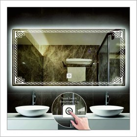 Resim Dnr-Mirror65x90 Cm Günışığı Ledli Tasarım Kumlamalı Dokunmatik Tuşlu Banyo Aynası Makyaj Aynası Işıklı Ayna 
