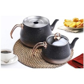 Resim Oms 4 Parça Granit L Boy Çaydanlık 8200 Bakır 