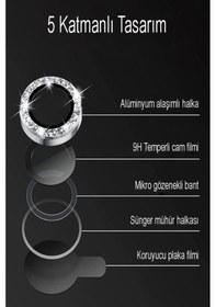 Resim Apple Uyumlu iPhone 11 Taşlı Tasarım Cam Kamera Lens Koruyucu - Siyah 
