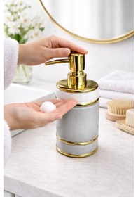 Resim Mona Gold Detaylı Porselen Sıvı Sabunluk Modern Banyo & Mutfak Aksesuarı Gri 