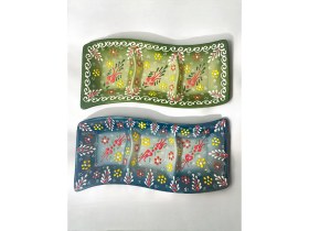 Resim Artistic Quality Dekoratif 2 Adet 3'er Bölmeli Şık Lale Çini Tasarımlı Kahvaltılık-Çerezlik-Sosluk 