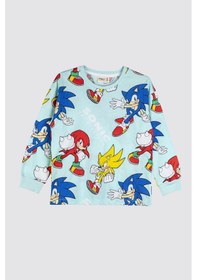 Resim Zuzunga The Hedgehog Super Sonic Desenli %100 Pamuk Çocuk Pijama Takımı Mint 