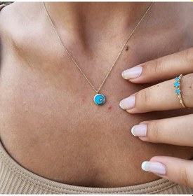 Resim Ala Turkuaz (Firuze) Mineli Nazar Boncuğu Göz Tasarım Taşsız Mode-Sarı 