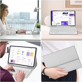 Resim m.tk moveteck Samsung Galaxy Tab S10 FE+ 13.1 inç ile Uyumlu Klavyeli Kılıf, Kablosuz Bluetooth, Kalem Bölmeli, Lila 