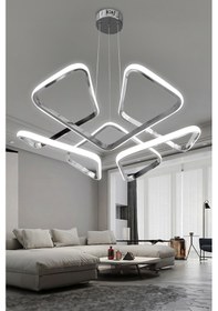 Resim Dron Köşeli Modern Sarkıt Led Avize - Salon & Oturma Odası Avizesi - - Kumandalı / Krom Krom 