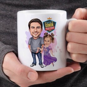 Resim Şık Baba ve Prenses Kızı Karikatürlü Kupa Bardak 