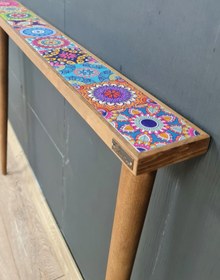 Resim Resmo Positano 102x12 Cm Dresuar Doğal Ağaç Çerçeveli Antik Limra Taşlı Antre Hol Koridor 